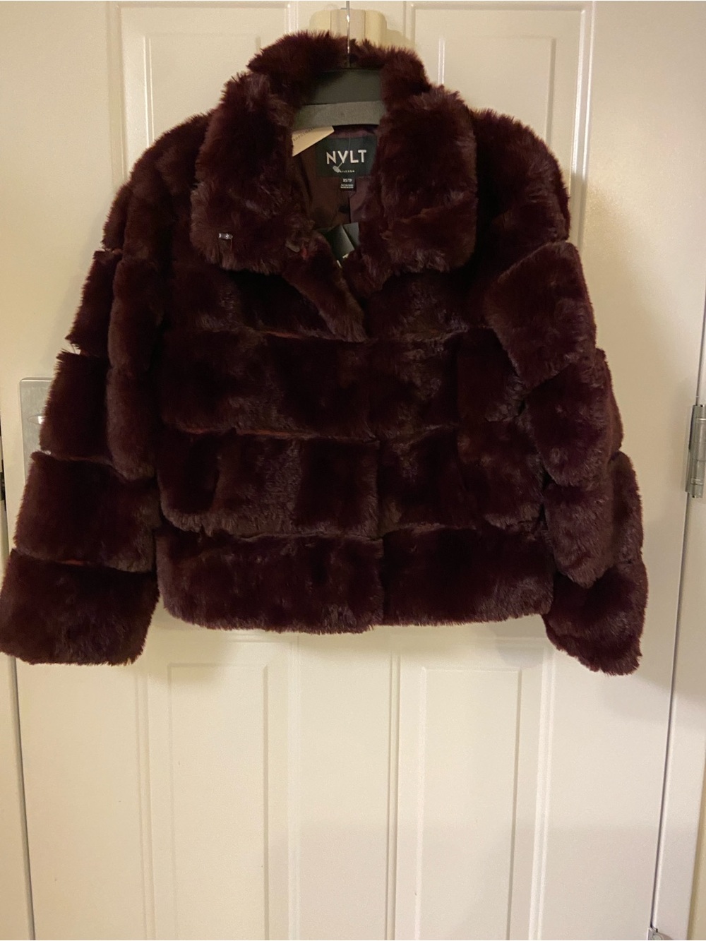 NVLT Anthropolgie Faux Fur Teddy Jacket in Deep Burgundy